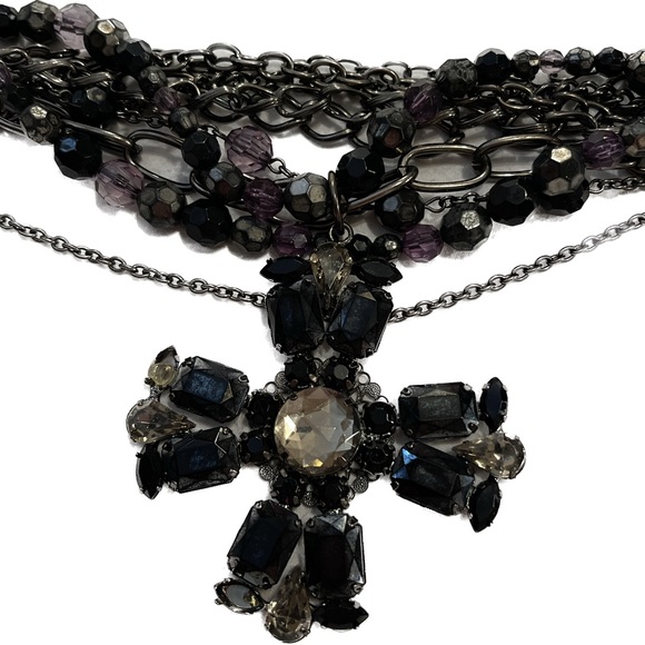 Stunning, dark blue black and purple, multi strand cross neck… - Picture 9 of 17